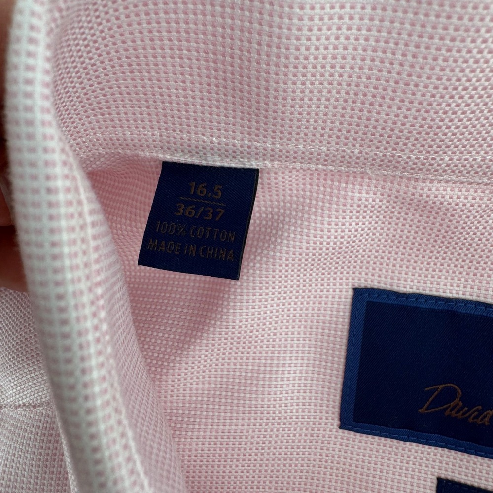 David Donahue Dress Shirt Mens 16.5 36/37 Pink Trim Fit Micro Check Cotton - Picture 5 of 9